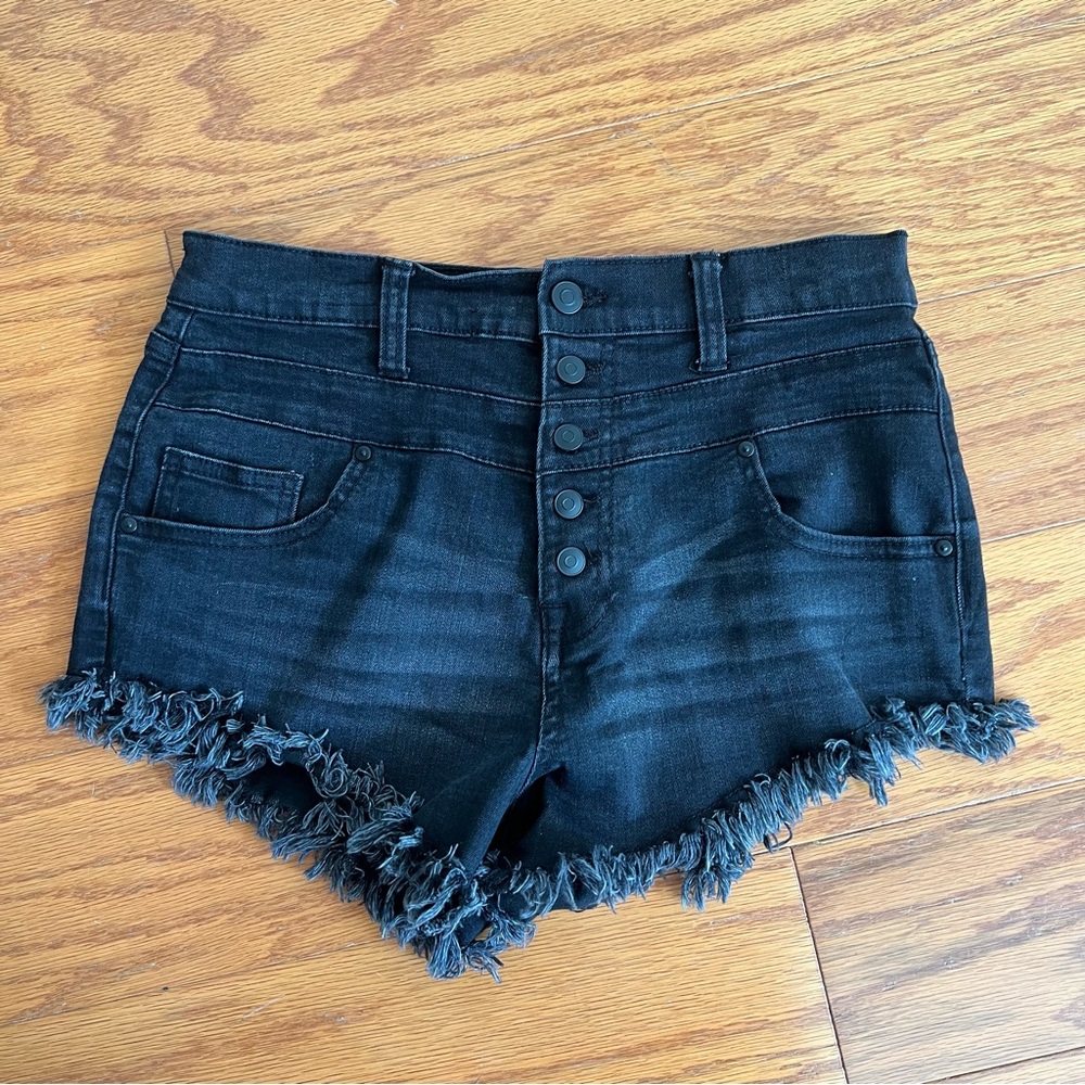 NOBO no boundaries Black High Waist Shorts with Frayed Hem Jean short size 11